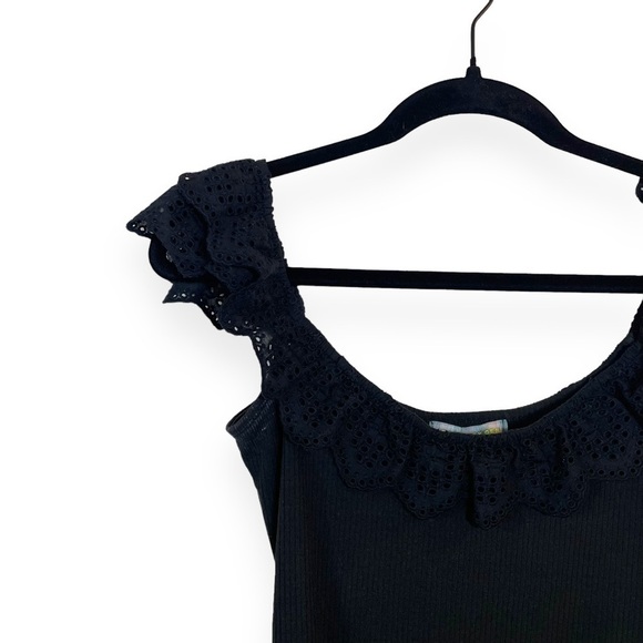 Good Luck Gem Eyelet Trim Puff Sleeve Ribbed Bodysuit in Black Size S - Picture 9 of 11